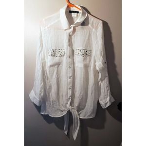 NWT - Heart Soul Blouse - White Sheer Studded Top - Tie front - Size 3X
